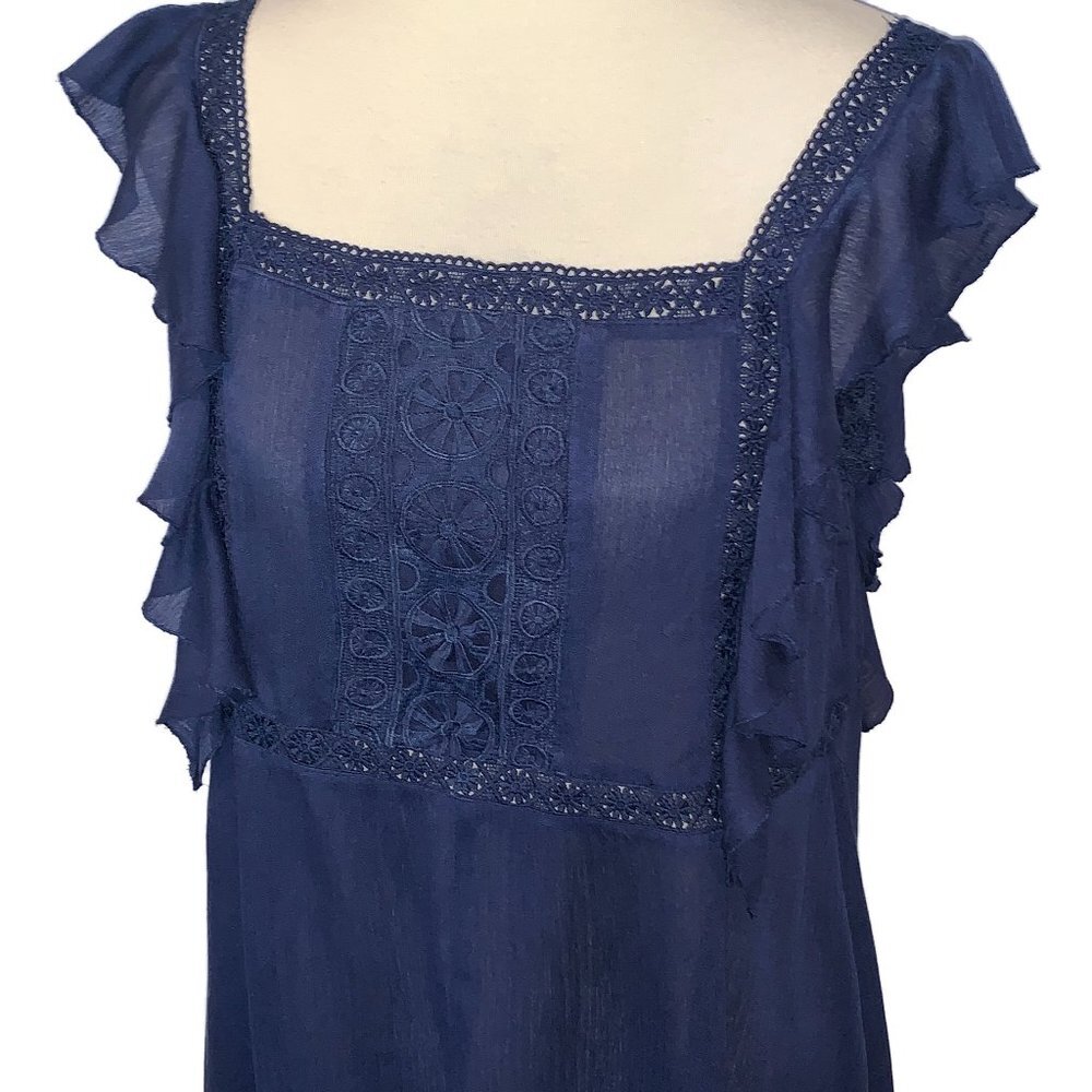 NWT - Suzanne Betro Lace Inset Ruffle Trim Tunic